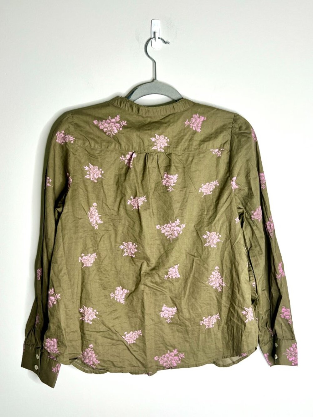 Talbots Lace Trim Shirt in Floral Clusters Cottagecore Olive Granola Girl Sz MP - Picture 6 of 6